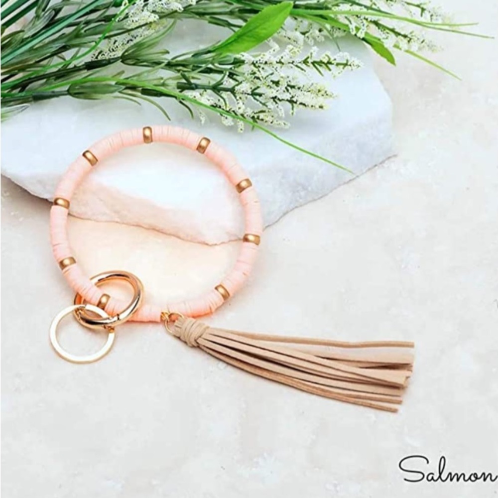 Boho Preppy Gold Beaded Tassel Keychain Bracelet - Picture 8 of 11